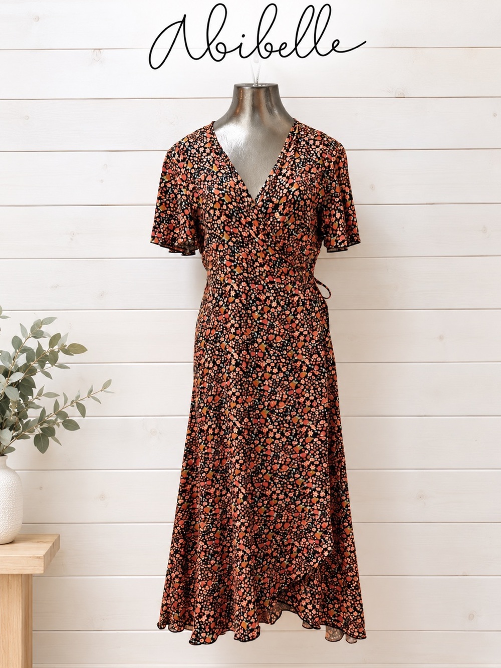 Abibelle Floral Wrap Dress – Black & Multicolour – Size M